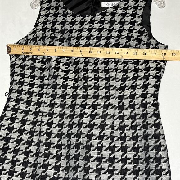 Kasper Sheath Dress Womens 8 Black Grey Houndstooth Midi Stretch Office - Picture 7 of 13